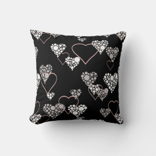 Coussin Abstrait noir blanc Valentines Jour coeurs amour s