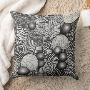 Coussin Abstrait noir et blanc à lignes fluides géométriqu