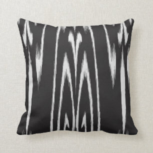 Coussin abstrait noir et blanc chic moderne d'ikat