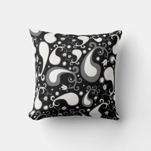Coussin Abstrait noir et blanc Tulip Paisley Floral
