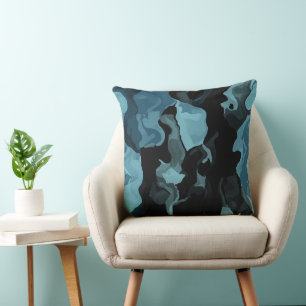 Coussin Abstrait noir et bleu
