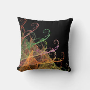 Coussin Abstrait noir et fractal multicolore