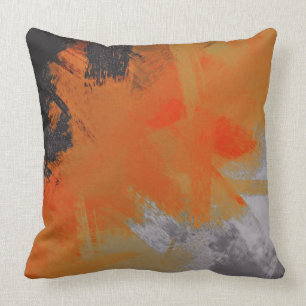 Coussin Abstrait noir gris orange