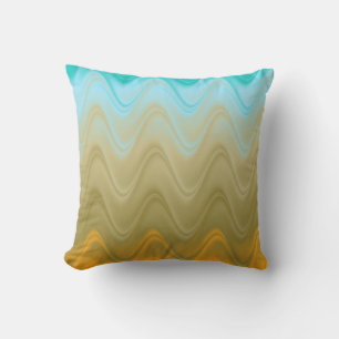 Coussin Abstrait Ondulé Bleu Vert Orange
