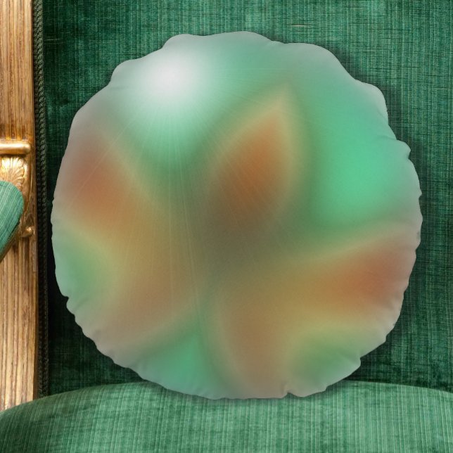 Coussin Abstrait orange et vert Lotus Round (Créateur téléchargé)