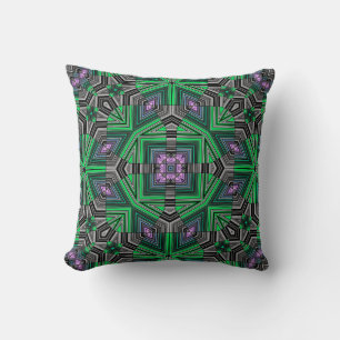 Coussin Abstrait ornemental rayé vert foncé folklorique