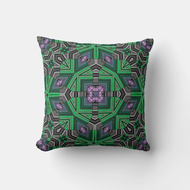 Coussin Abstrait ornemental rayé vert foncé folklorique (Recto)