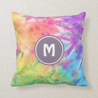 Coussin Abstrait Pastel Rainbow Fun Batik Tie Dye Monogram
