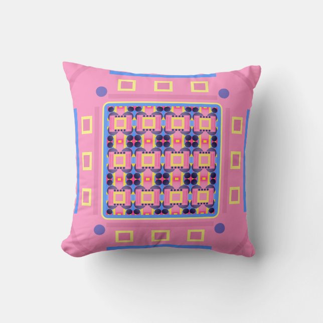 Coussin Abstrait Pastel rose et bleu Motif géométrique (Recto)