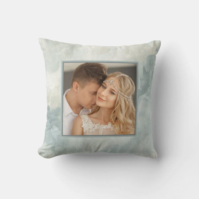 Coussin Abstrait peint| Vert élégant avec deux photos (Recto)