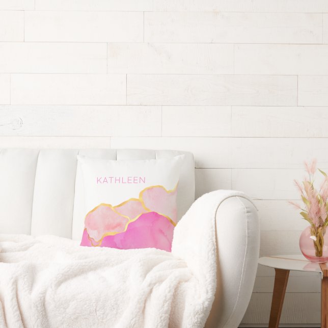 Coussin Abstrait Pink Or Blanc Nom personnalisé Art modern (Canapé)