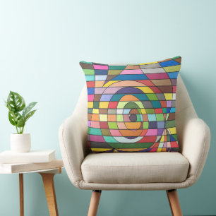 Coussin Abstrait rayé coloré avec centre en spirale