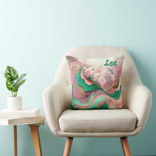 Coussin Abstrait rose et Turquoise Verdigris 18e