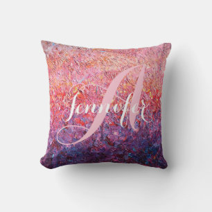 Coussin Abstrait rose violet nom monogrammé