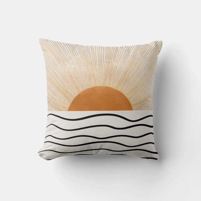 Coussin Abstrait Sunrise Ocean Waves Modern Throw Pillow (Recto)