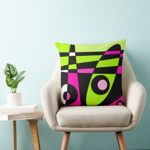 Coussin Abstrait surf Chaud rose Lime Vert noir