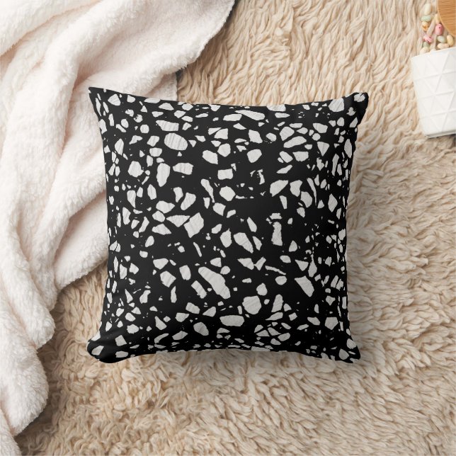 Coussin Abstrait Terrazzo Mosaic Motif noir et blanc (Couverture)