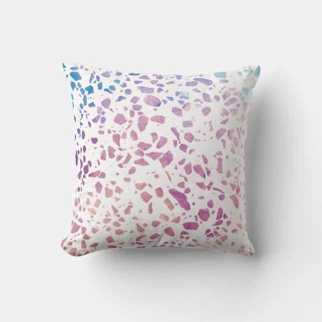 Coussin Abstrait Terrazzo Mosaic rose et Motif bleu (Recto)