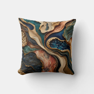 Coussin Abstrait Terreux Bleu Sarcelle et Or Bronz