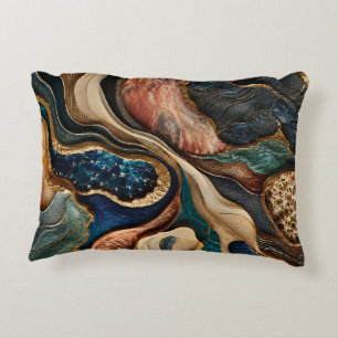 Coussin Abstrait Terreux Bleu Sarcelle et Or Bronz
