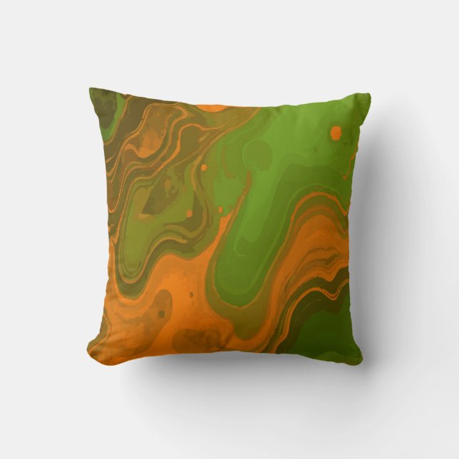 Coussin Abstrait Tourbillon Vert et Orange Art Moderne (Recto)