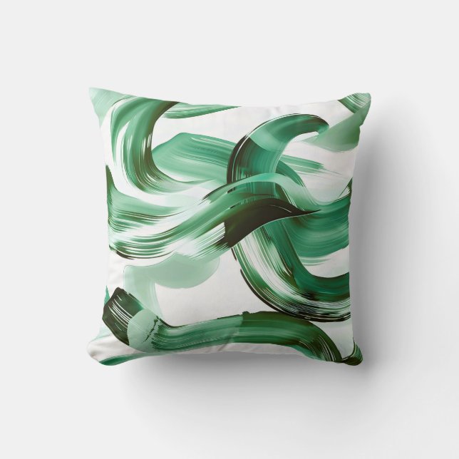 Coussin Abstrait Traits de Pinceau Vert Minimal Moderne (Recto)