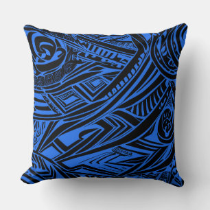 Coussin Abstrait Tribal Noir Et Bleu
