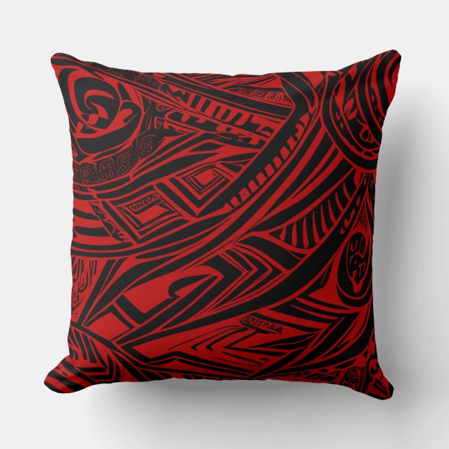 Coussin Abstrait Tribal Noir Et Rouge (Recto)