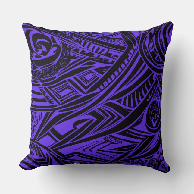 Coussin Abstrait Tribal Noir Et Violet (Recto)