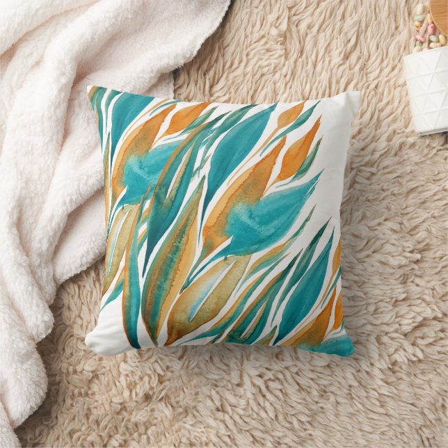 Coussin Abstrait Turquoise Et Rouille  Art Aquarelle (Couverture)