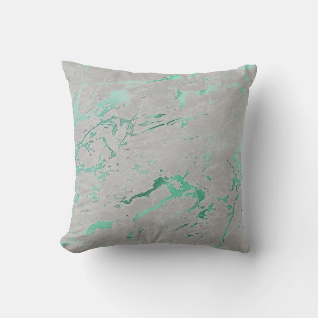 Coussin Abstrait Turquoise Gris Aquatique Green Marble Lux (Recto)