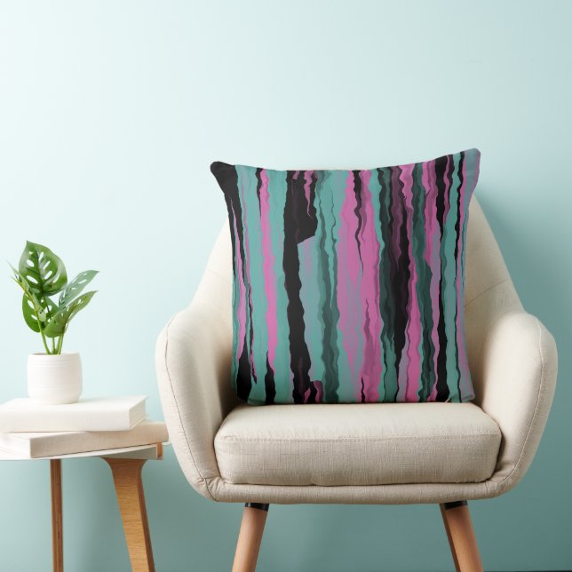 Coussin Abstrait turquoise, noir et rose (Chaise)