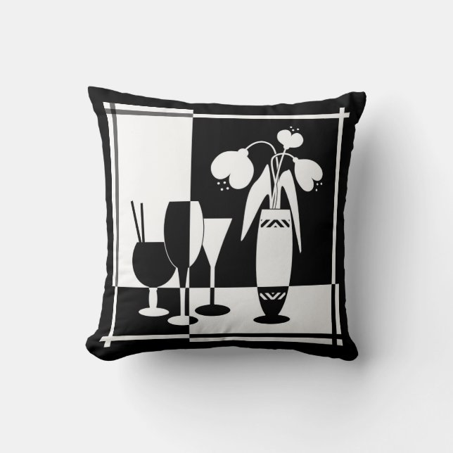Coussin Abstrait vase de fleurs blanches noires vineglass  (Recto)