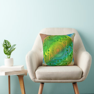 Coussin Abstrait Vert Inspiré de la Soie 