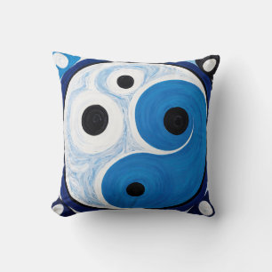 Coussin Abstrait Yin Yang : Moderniste Bleu & Blanc