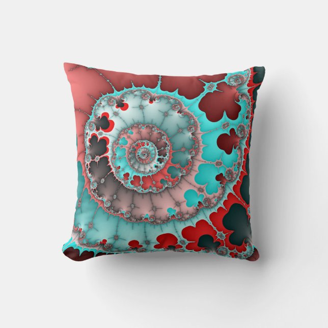 Coussin Abstraite de spirale turquoise et rouge (Recto)