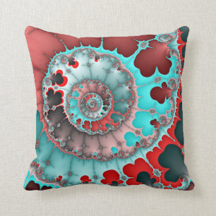 Coussin Abstraite de spirale turquoise et rouge