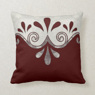 Coussin Abstraite forme ornementale en bordeaux et argent