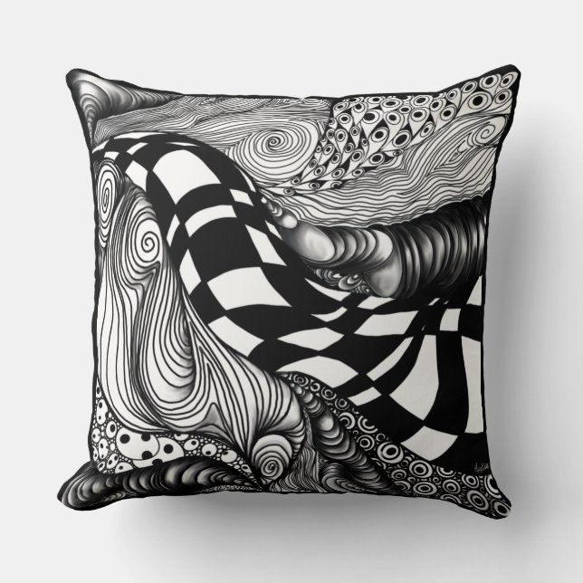 Coussin Abstraite ligne noire et blanche (Recto)