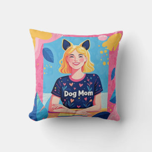 Coussin Abstraite mère de chien en bleu rose