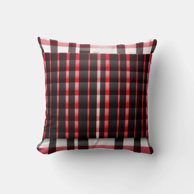 Coussin Abstraite Rouge Noir Plaid Collection moderne (Recto)