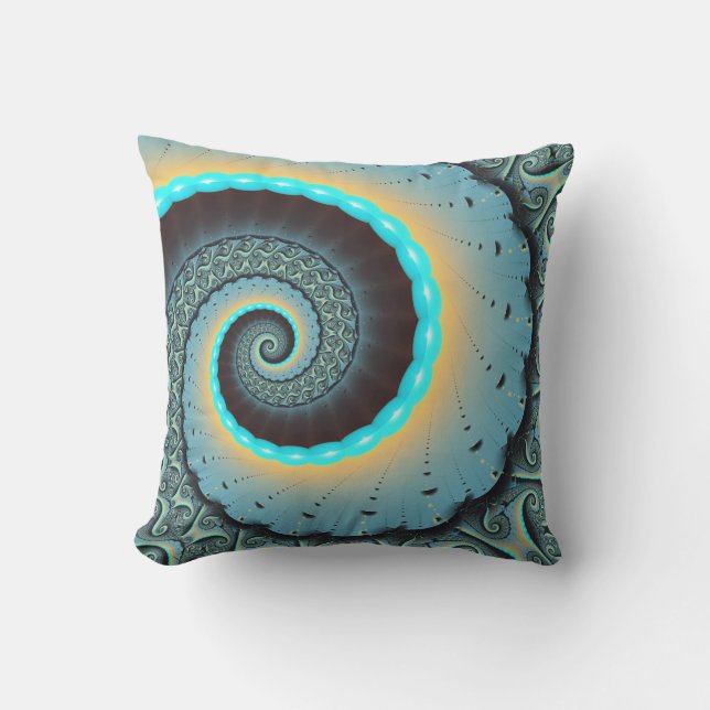 Coussin Abstraite spirale d'art fractal bleu turquoise ora (Recto)