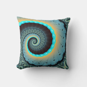 Coussin Abstraite spirale d'art fractal bleu turquoise ora