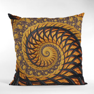 Coussin Abstraite spirale noire et or Fractale
