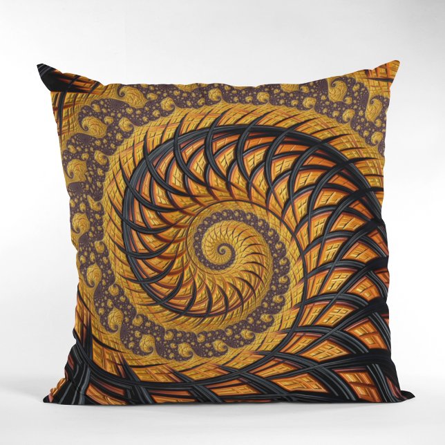 Coussin Abstraite spirale noire et or Fractale (Créateur téléchargé)