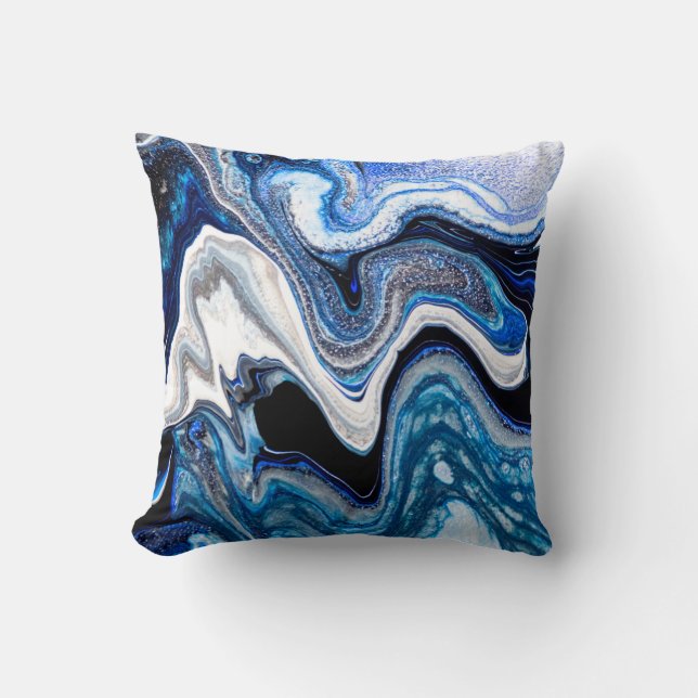 Coussin Abstraite texture liquide en blanc argenté (Recto)