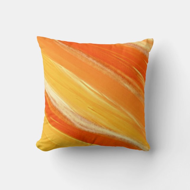 Coussin Abstraites bandes diagonales orange et jaune (Recto)