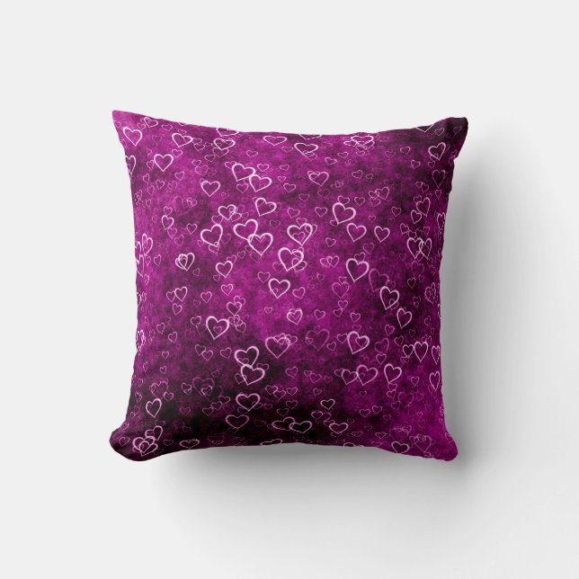 Coussin Abstraits beaux coeurs sur bac pourpre en détresse (Recto)
