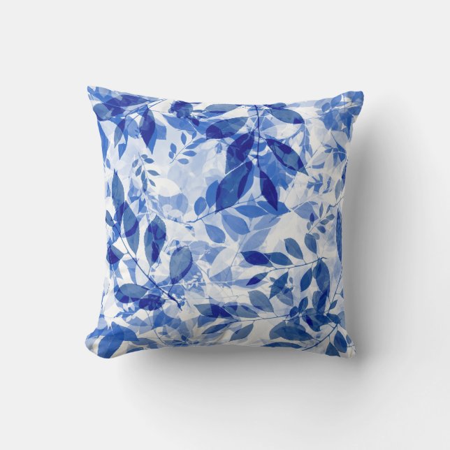 Coussin Abstraits Feuilles bleu et blanc (Recto)