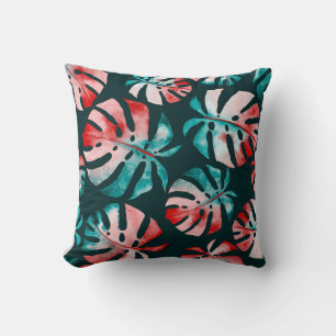 Coussin Abstraits Feuilles tropicaux, Aquarelle Lumineuse.